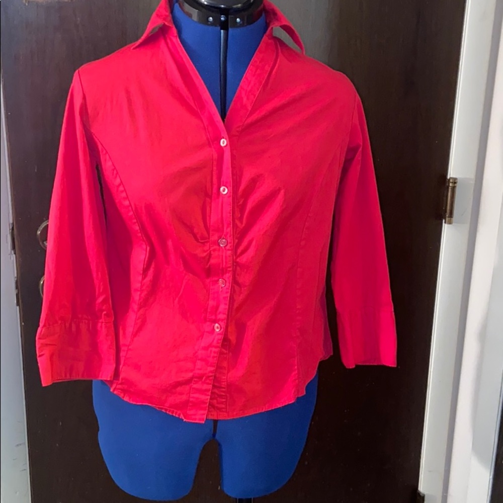 Bright red button down -3Quarter length sleeves